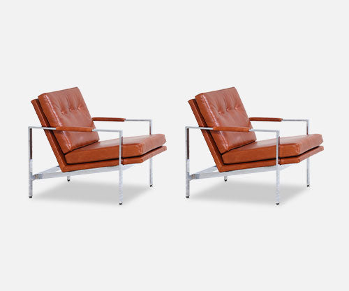 Milo Baughman Leather & Chrome Lounge Chairs for Thayer Coggin
