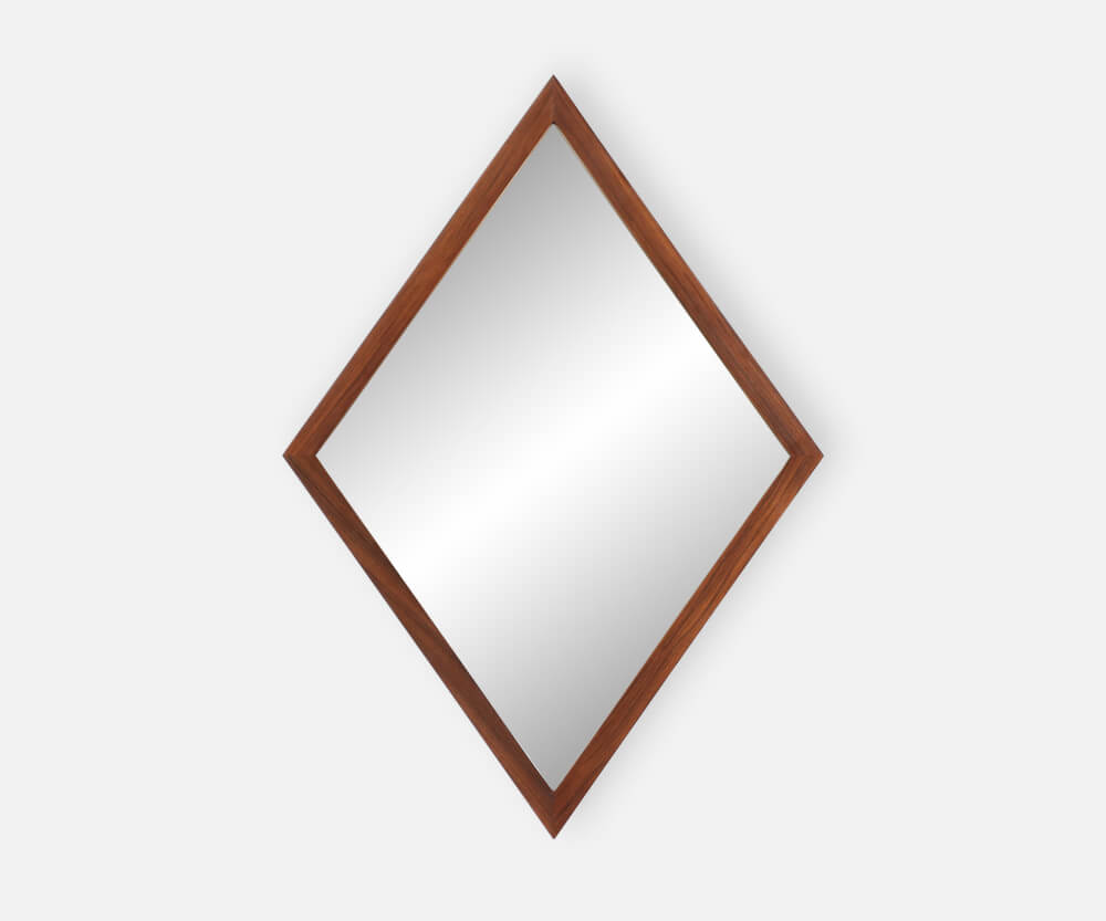 Mid-Century Diamond Shape Walnut Mirror