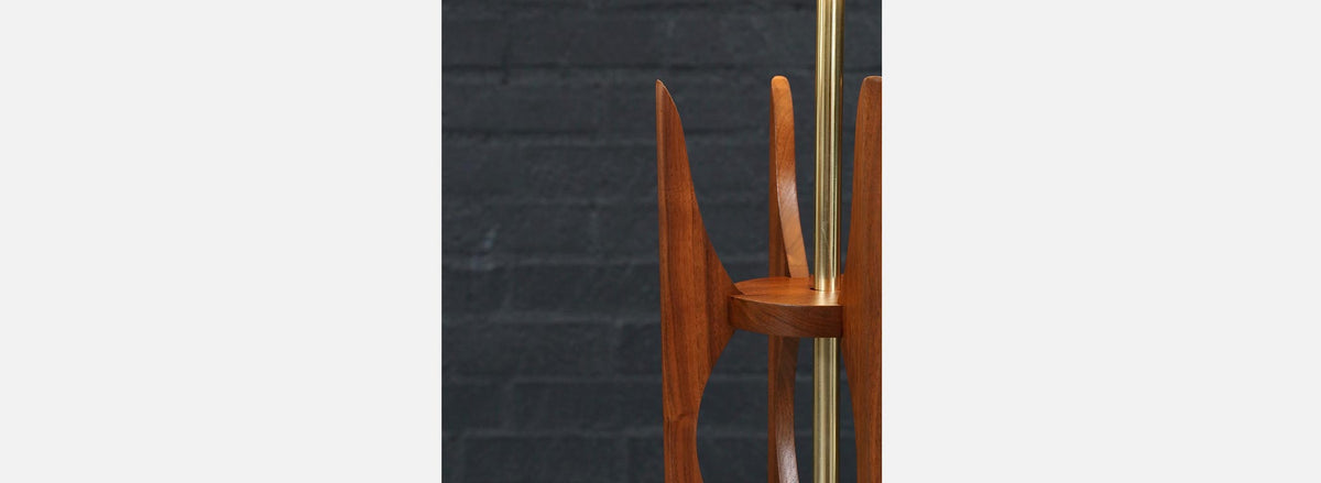 Mid Century Italian "Hourglass" Sculpted Walnut & Brass Table Lamp