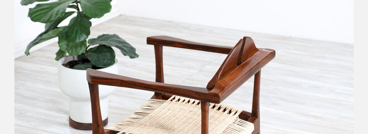California Modern Walnut & Cane Arm Chair by Gene L. Hackleman