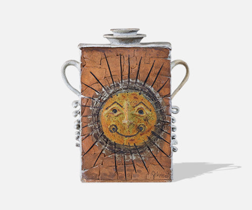 Vintage Studio Ceramic Sun Figure Pottery, Signed Johnson