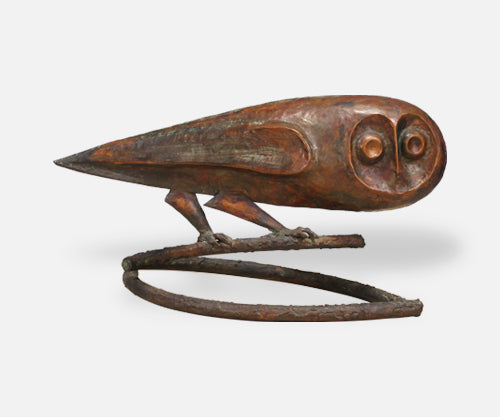 Modernist Brutalist Bronze Owl Sculpture