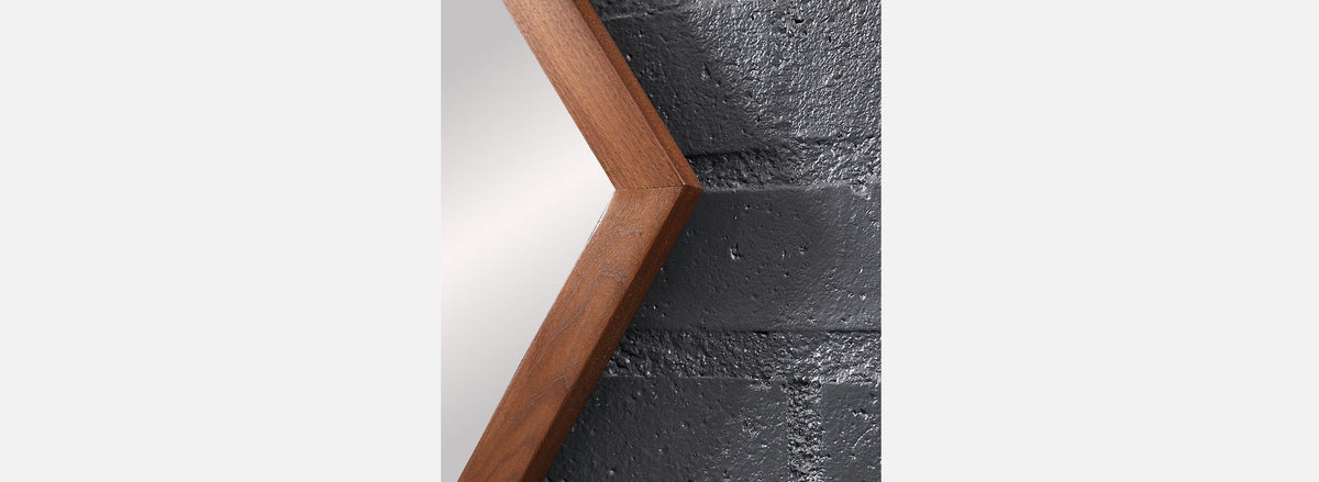 Mid-Century Modern Diamond Shape Walnut Wood Mirror