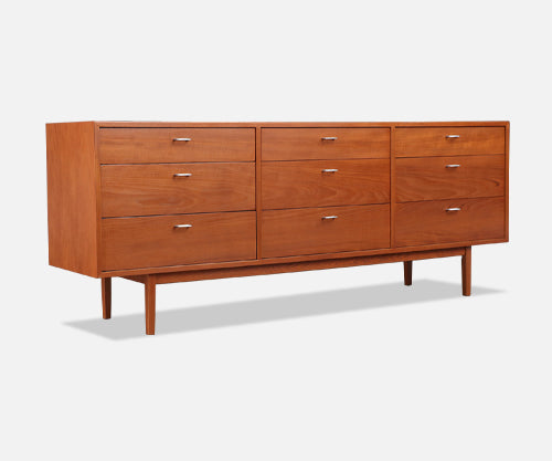 Danish Modern 9-Drawer Teak Dresser with Steel Pulls