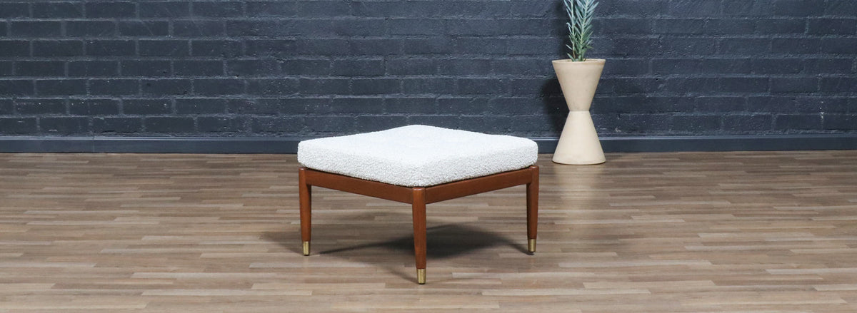 Swedish Modern Boucle & Leather Stool by Folke Ohlsson for Dux