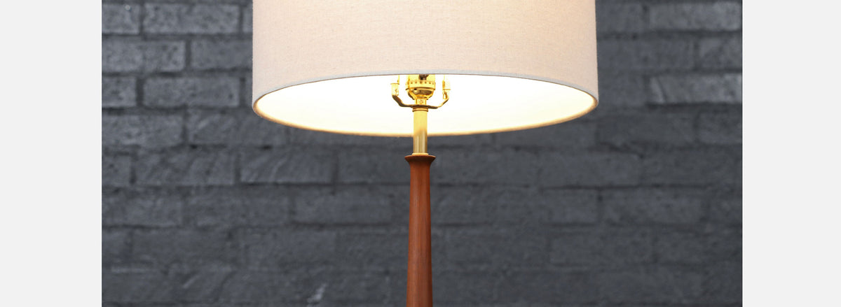 Mid-Century Modern Walnut Table Lamps w/ Sculptural Metal Bases