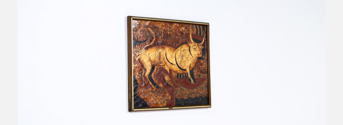 Mid-Century Modern Abstract Bull Painting by Larry Maschino