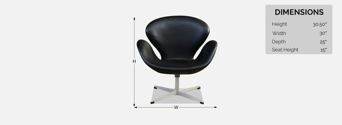 Vintage Arne Jacobsen Black Leather "Swan" Chair for Fritz Hansen