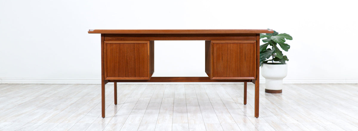 Danish Modern Executive Teak Desk with Raised Edges