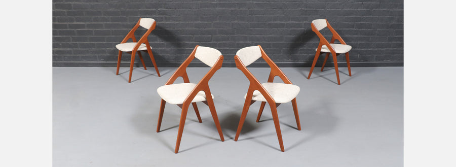 Mid-Century Canadian Modern Sculpted Teak & Tweed Dining Chairs