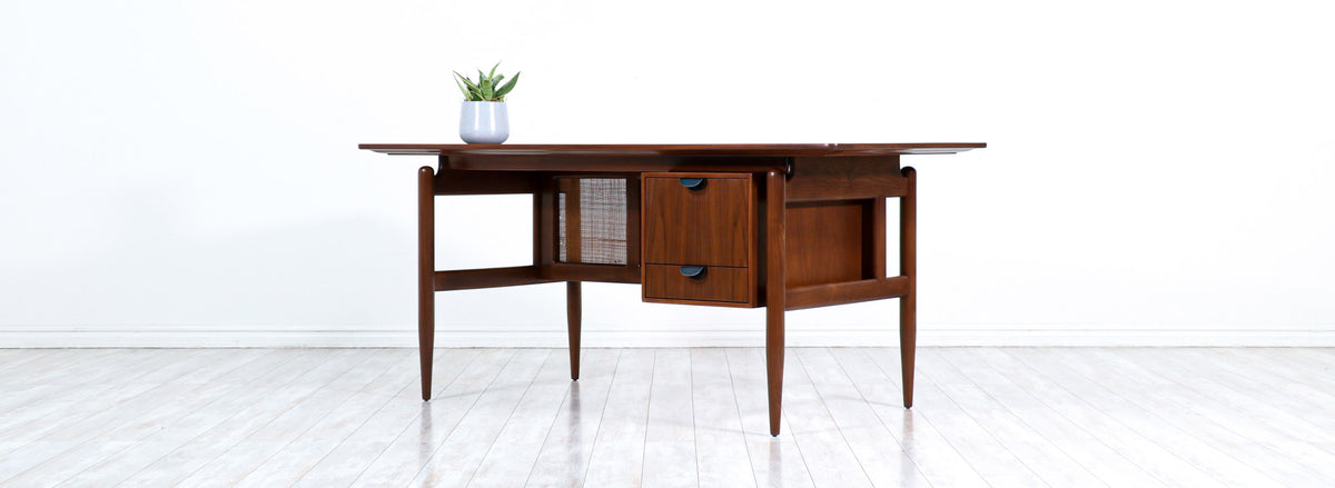 Finn Juhl Executive Walnut Desk with Caning for Baker Furniture