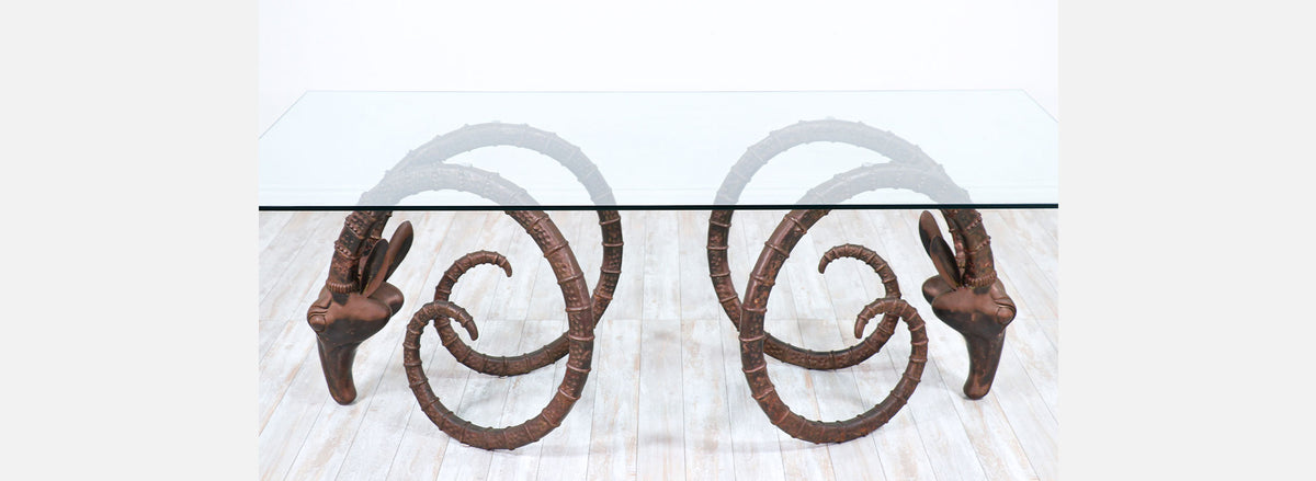 Mid-Century Modern Bronze Rams Head Ibex Dining Table