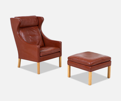 Børge Mogensen Model-2204 Cognac Leather Wing Chair for Fredericia Stolefabrik