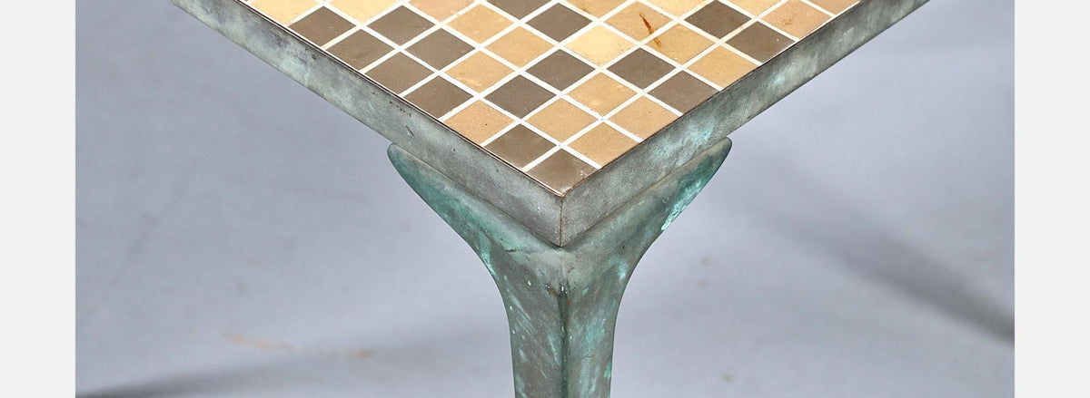 Japanese Modern Brass & Murano Mosaic Tile Top Side Table