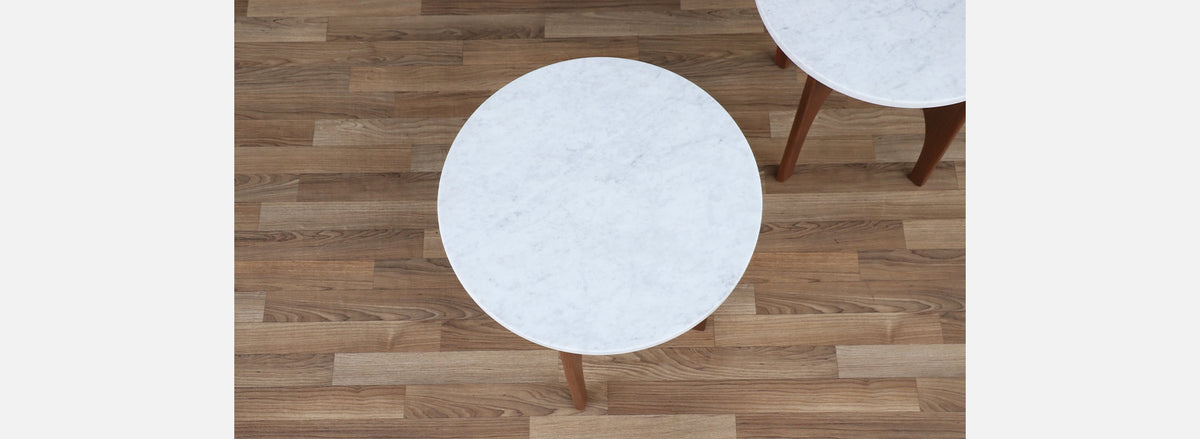 Mid-century Modern Side Tables with Carrara Marble Top