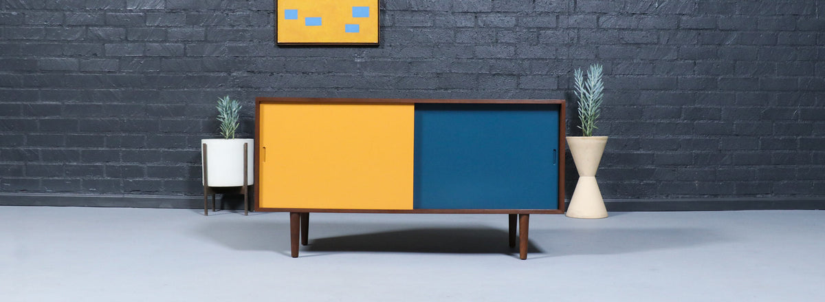 Custom Made Multi-Color Lacquered & Walnut Credenza by Danish Modern LA