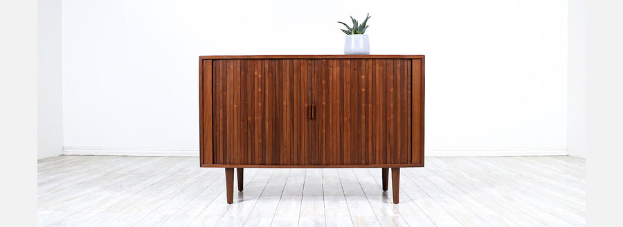 Vintage Modern Walnut Tambour-Door Credenza