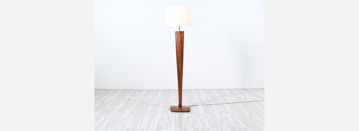 Californian Modern Sculpted Walnut Floor Lamp