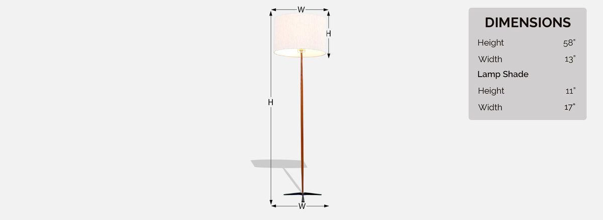 Danish Modern Teak Floor Lamp with Tripod Iron Base