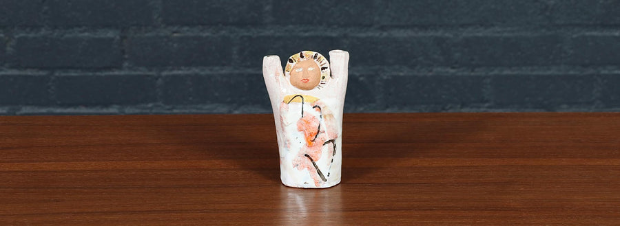 Mid Century Glazed Ceramic Abstract Figure / Candle Holder