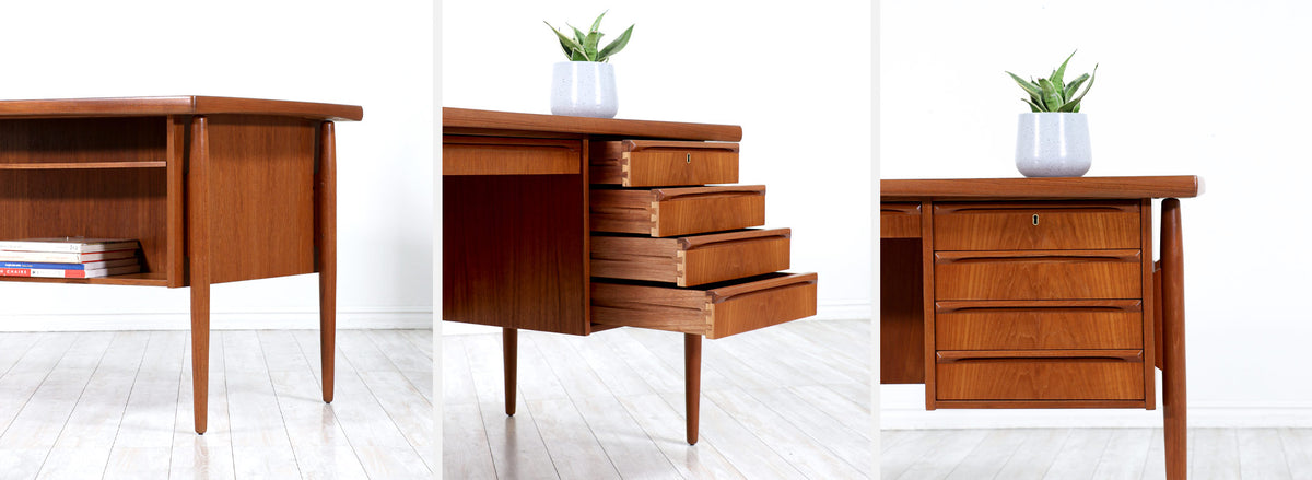 Danish Modern Executive Teak Desk with Bookcase