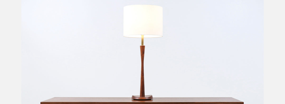 Mid-Century Modern Walnut & Brass Accent Table Lamp by Laurel