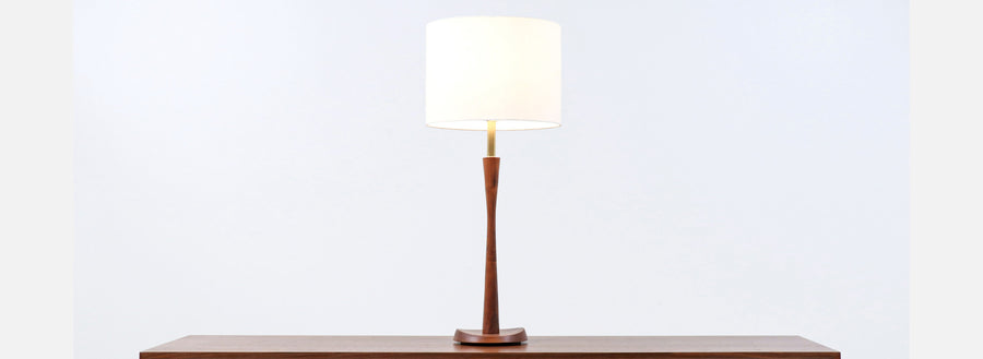 Mid-Century Modern Walnut & Brass Accent Table Lamp by Laurel