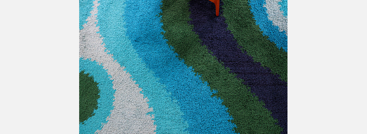 Large Danish Modern Hand-Knotted Blue/Green Wool Rug by Rya
