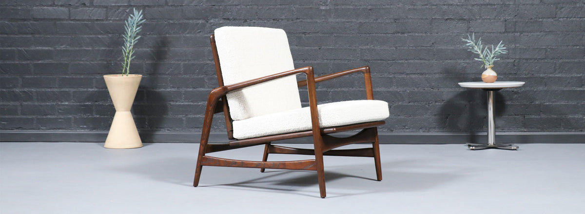 Danish Modern Reclining Lounge Chair with Ottoman by Ib Kofod-Larsen