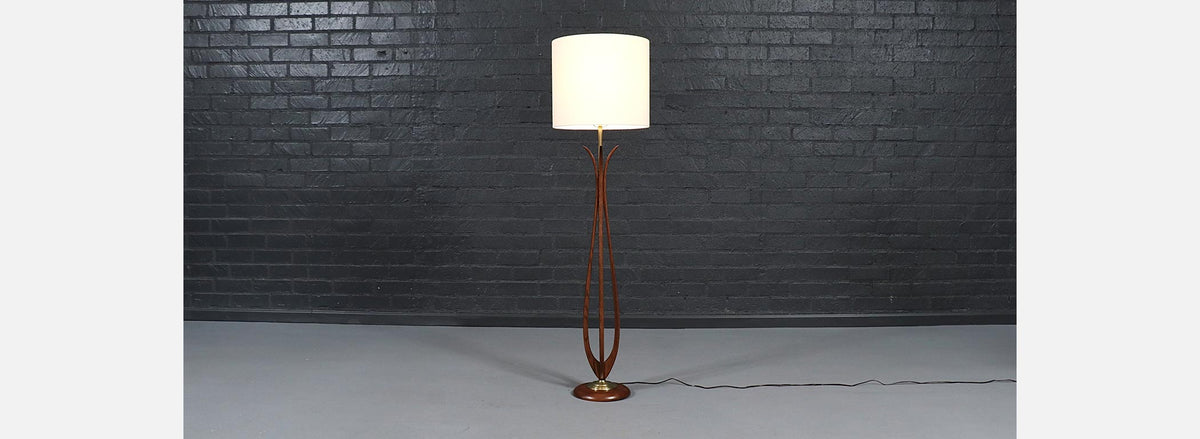 Mid-Century Sculpted Wood Floor Lamp by Roller Lamp Co.