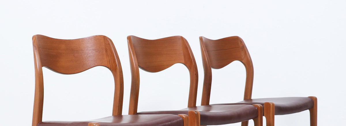 Arne Hovmand-Olsen Model 71 Teak Wood & Leather Dining Chairs for J.L. Møllers