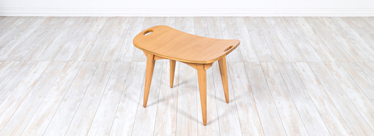 Mid-Century Modern Sculpted Primavera Wood Stool