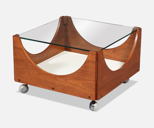 H.W. Klein Rolling Teak & Glass Coffee Table for Bramin