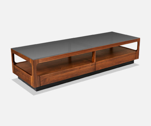 John Keal Smoke Glass & Walnut Coffee Table for Brown Saltman