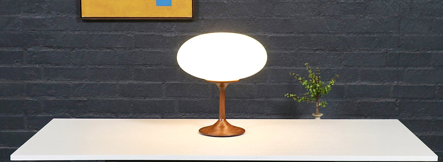Mid-Century Modern Walnut & Glass Mushroom Table Lamp