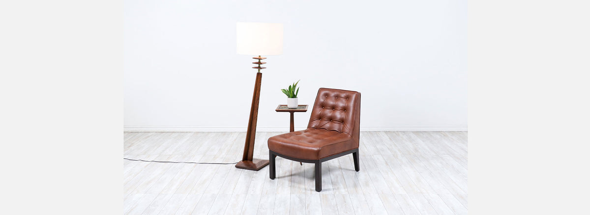 Mid-Century Modern Sculpted Floor Lamp with Brass Accents 