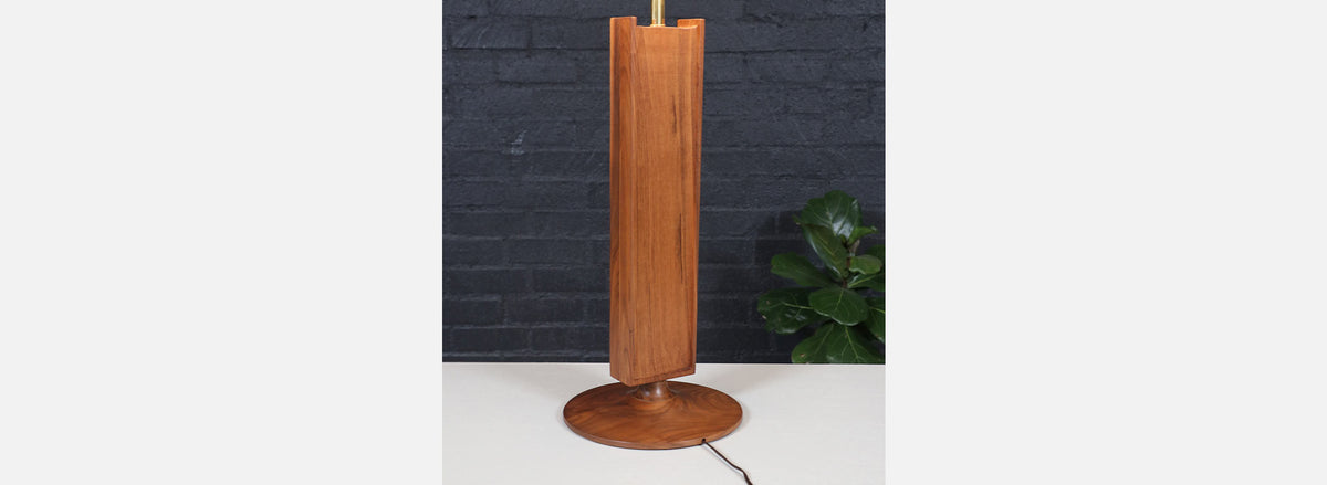 Mid-Century Modern Sculpted Walnut Table Lamp w/ Blue Mosaic Tiles