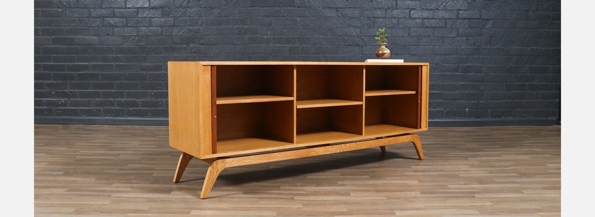 Custom Made Teak & Oak Tambour-Door Credenza by Danish Modern LA