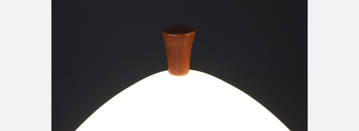 Mid-Century Modern Mushroom Glass & Walnut Lamp by Laurel