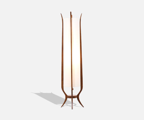 Mid-Century Modern Sculpted Walnut Floor Lamp with New Linen Shade