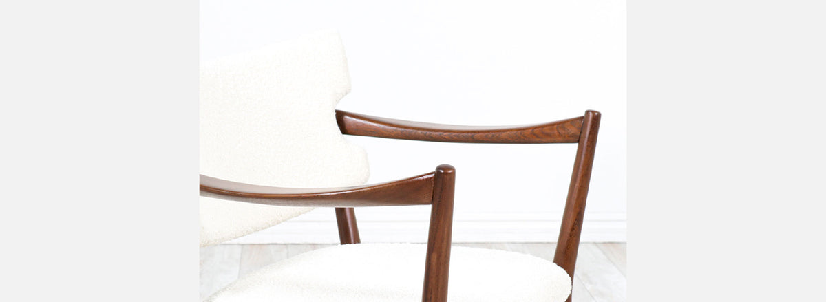 Adolf Relling & Fredrik Kayser "Kaminstolen" African Teak & Boucle Wool Lounge Chairs for Dokka Mobler
