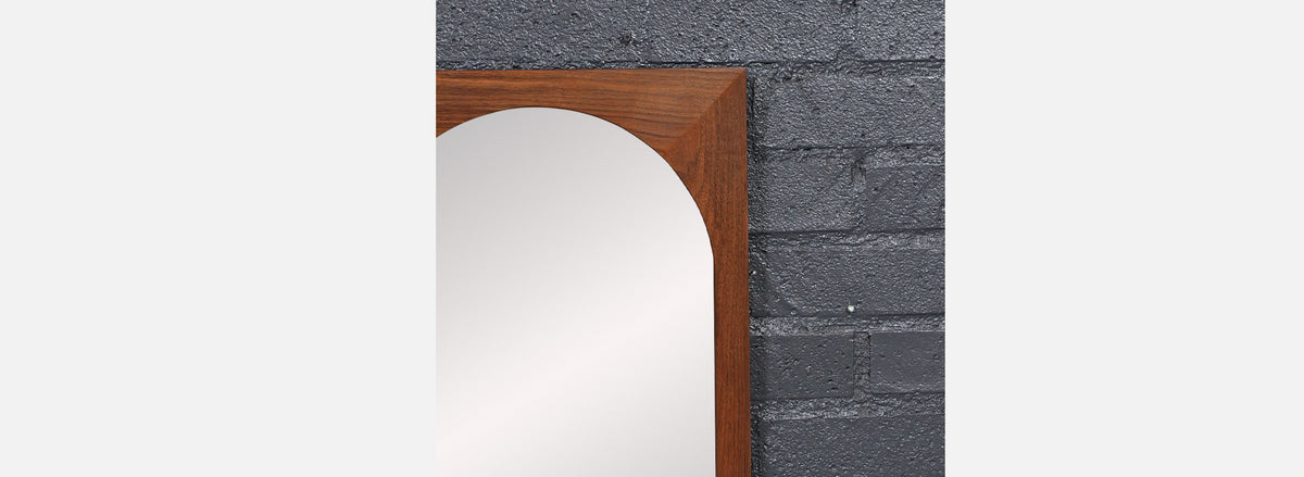 Mid-Century Modern Sculpted Walnut Beveled Frame Arch Mirror