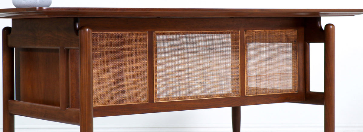 Finn Juhl Executive Walnut Desk with Caning for Baker Furniture