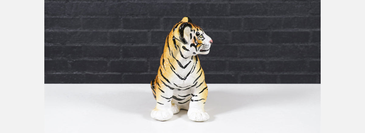 Mid-Century Italian Glazed Ceramic Tiger Sculpture