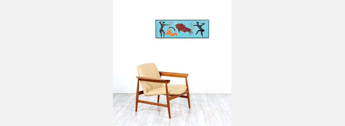 Mid-Century Modern Mosaic Tile of Bull Wall Plaque