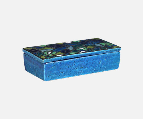 Aldo Londi Blue Glazed Ceramic Floral Lidded Box