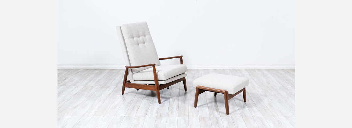 Mid-Century Modern Reclining Lounge Chair with Ottoman by Milo Baughman