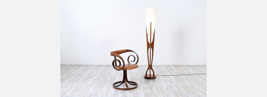 Modeline of California Sculpted Walnut & Brass Floor Lamp