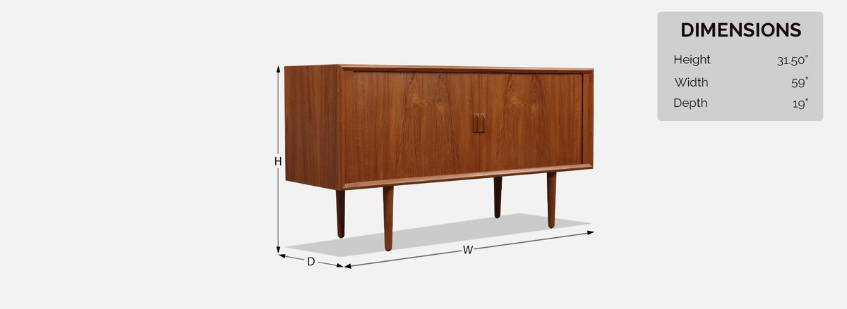 Danish Modern Tambour-Door Teak Credenza by Svend A. Larsen