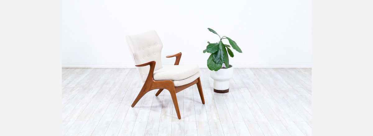 Kurt Ostervig Teak & Boucle Tweed Wing Chair for Rolschau Mobler